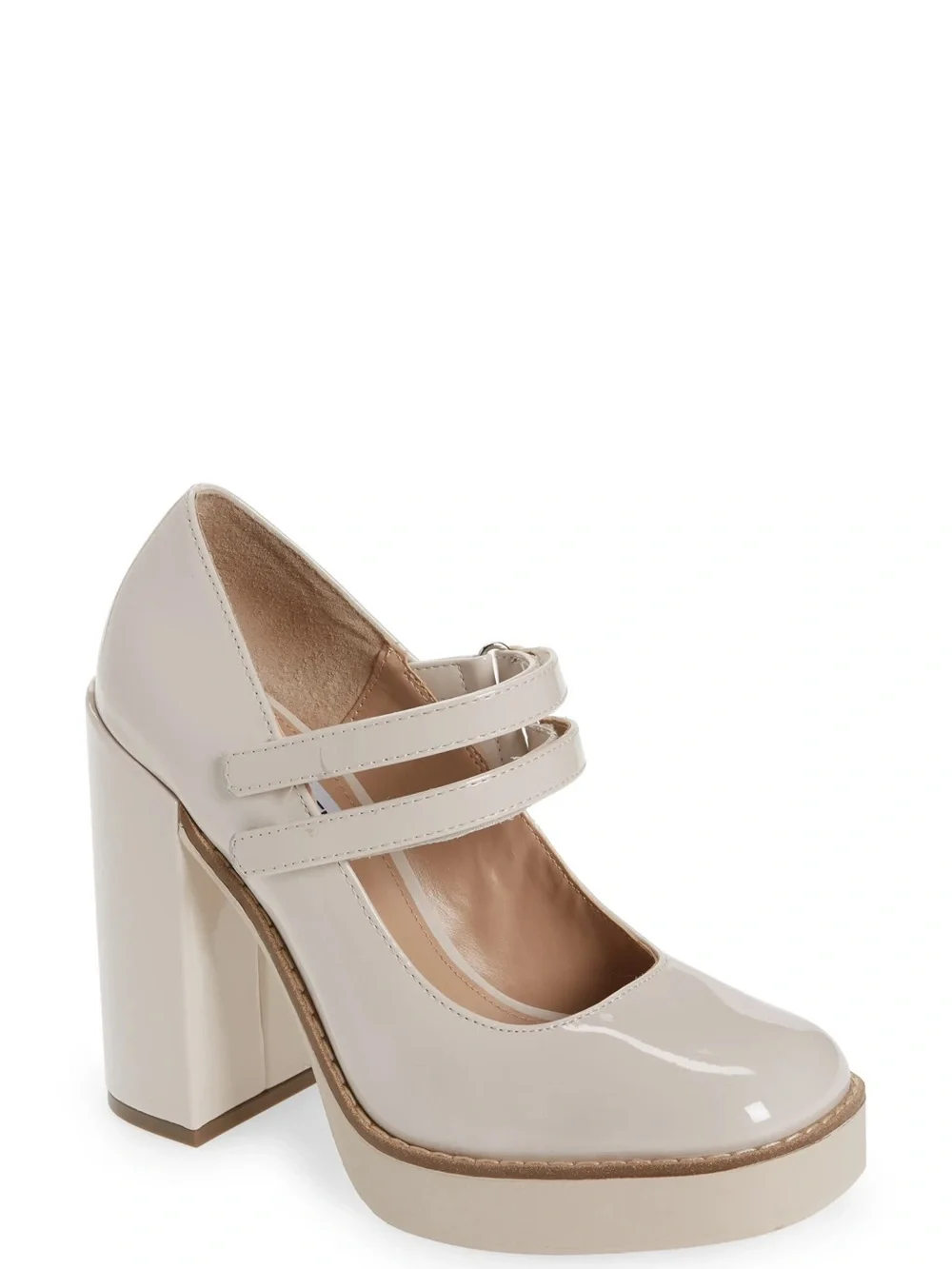 Steve Madden Women’s Double-Strap Chunky Heel Mary Jane - Cream